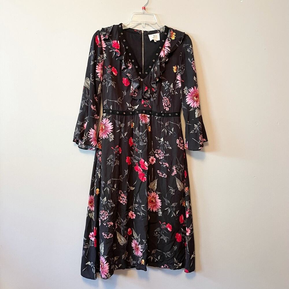 Joy clothing floral midi dress with circle metal grommets